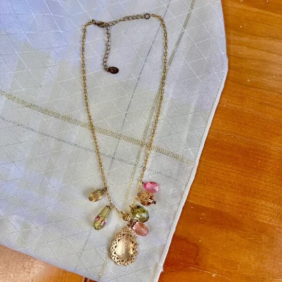 Cookie Lee Victorian Charm Necklace, Vintage Beaded Necklaces, Hand Blown Art - Picture 6 of 10